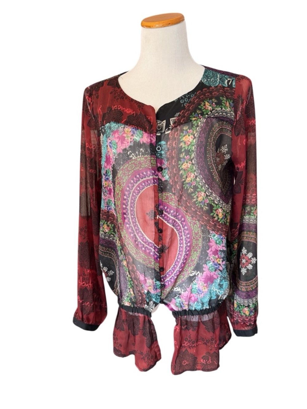 Desigual Bohemian Paisley Tie-Hem Blouse